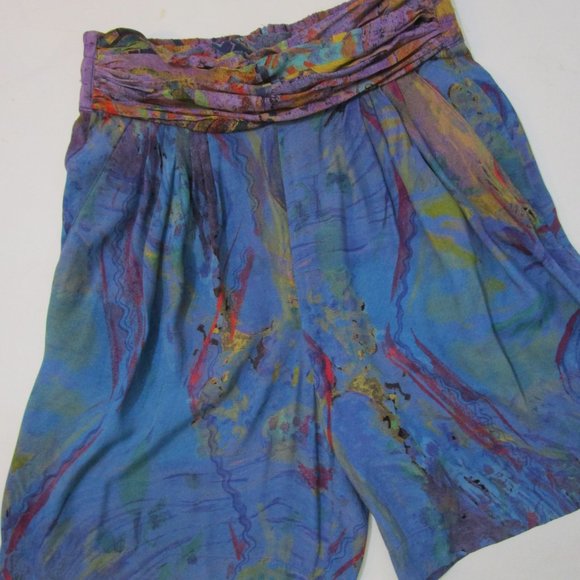 80s Rayon Cropped Jacket Tank Shorts Suit Abstract T - Picture 4 of 13